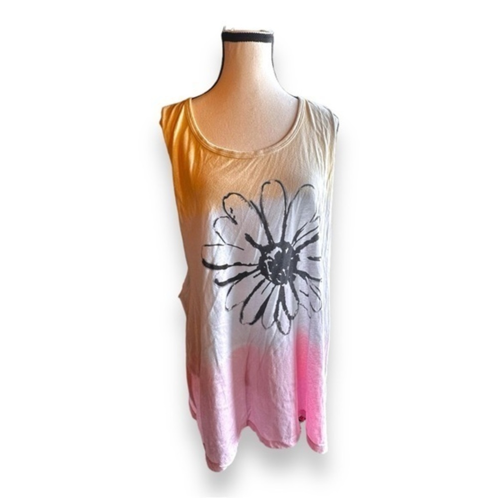 Women’s 2x Deb Dip Dye Tri Color Sunflower Tank Top Tee 18 20 2XL XXL